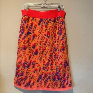 Maeve Anthropologie Holly Sweater Pencil Alpaca Wool Orange Red Pink Fuzzy Skirt